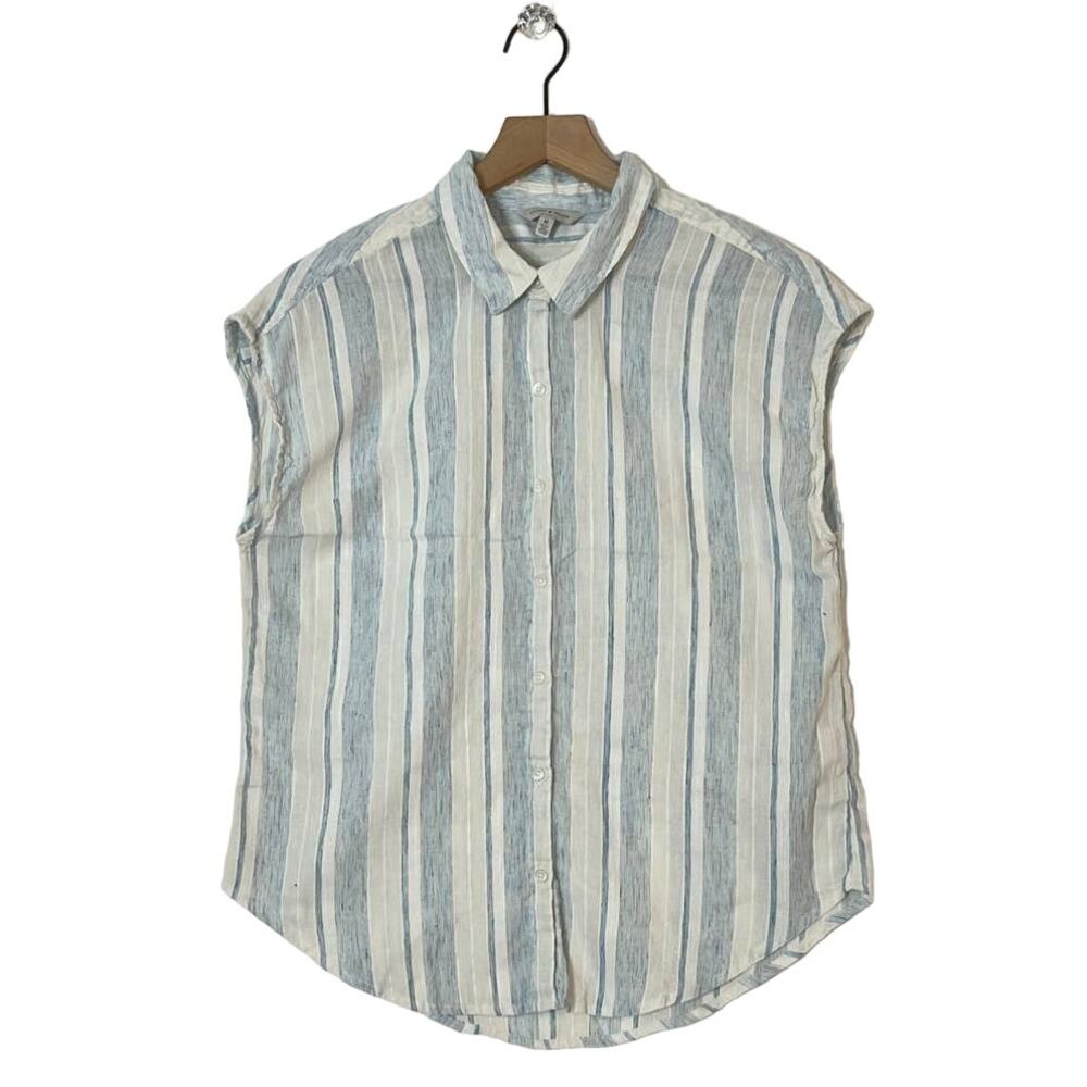 Lucky Brand Blue White Striped Top Women's M Cotton Blend Lightweight Sleeveless